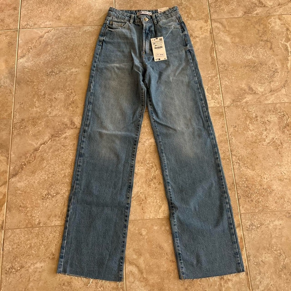 Zara High Waisted Full Length Straight Leg Jeans